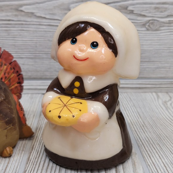 3 Thanksgiving Candle Figurines Pilgrim‎ Boy Girl Turkey Fall Holiday Decor Vtg - Picture 4 of 13